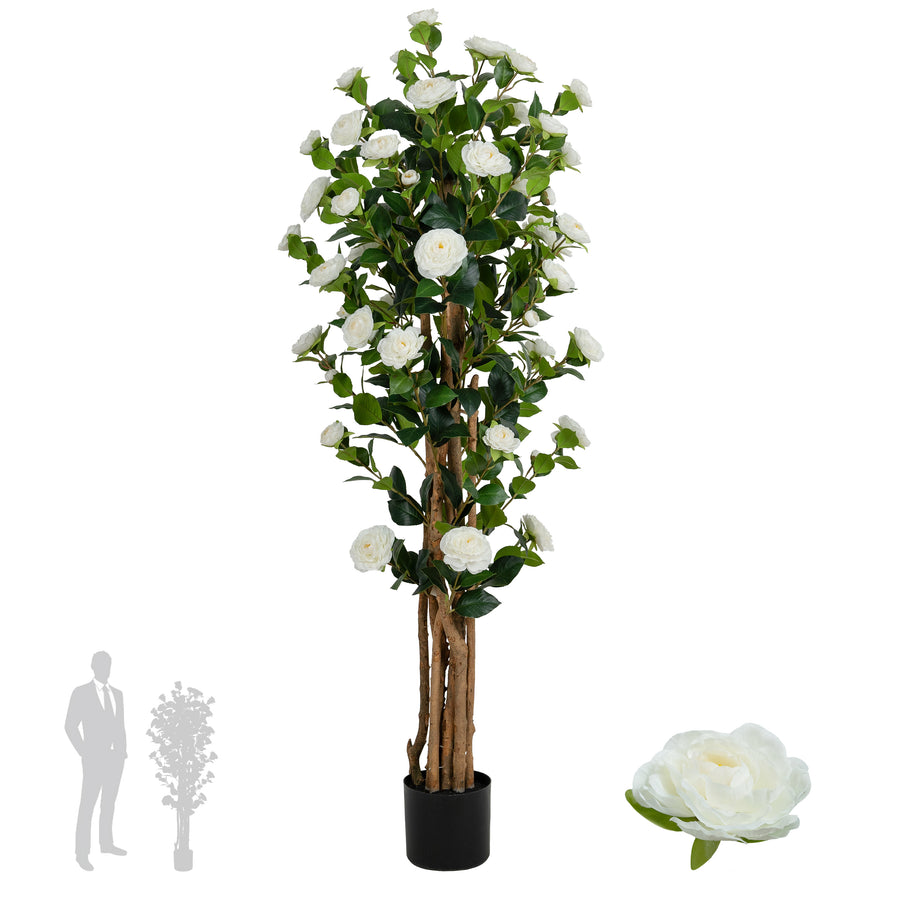 Copac artificial Camelia Japonica H150 cm cu 406 frunze si 56 flori albe