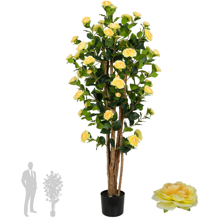 Copac artificial Camelia Japonica H150 cm cu 406 frunze si 56 flori crem