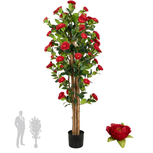 Copac artificial Camelia Japonica H150 cm cu 406 frunze si 56 flori rosii