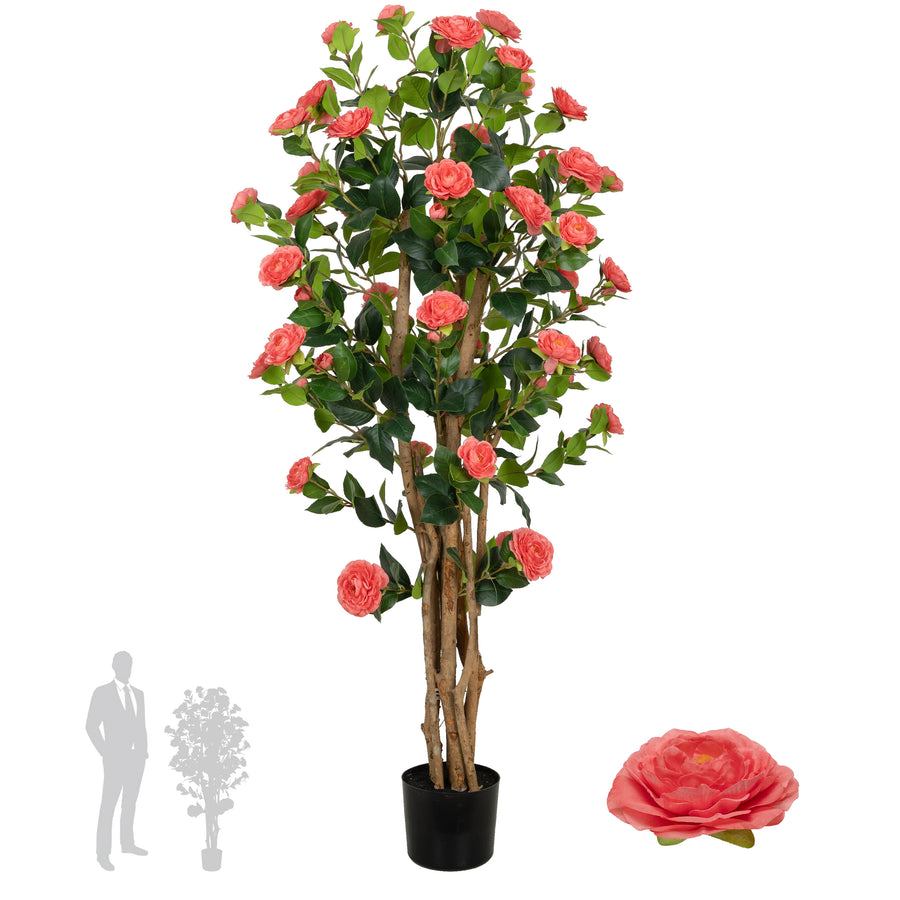 Copac artificial Camelia Japonica H150 cm cu 406 frunze si 56 flori roz