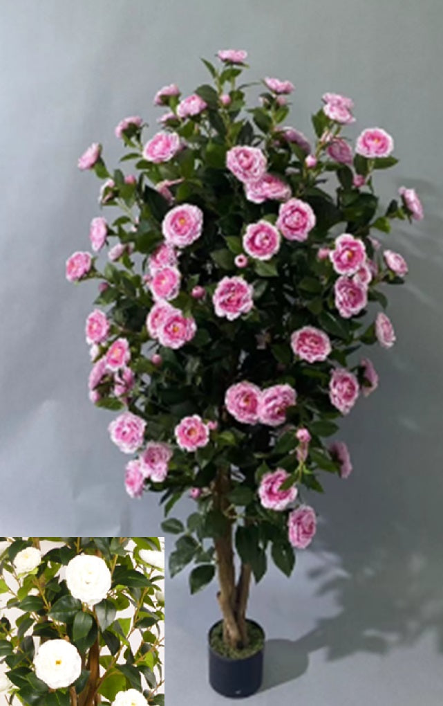 Copac artificial Camelia Japonica H150 cm cu 667 frunze si 92 flori albe