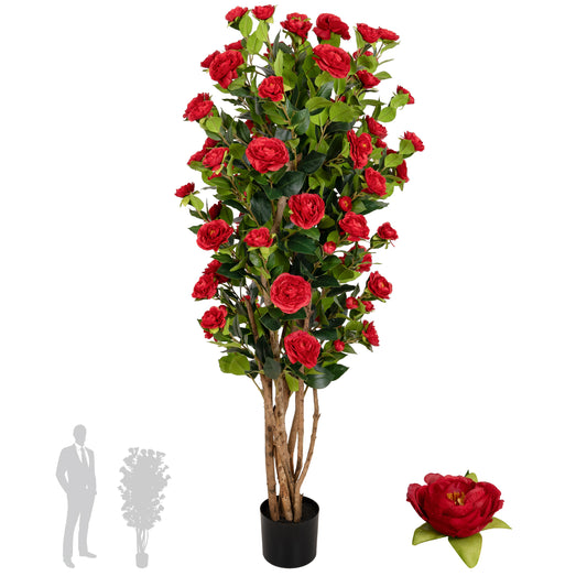 Copac artificial Camelia Japonica H150 cm cu 450 frunze si 45 flori rosii