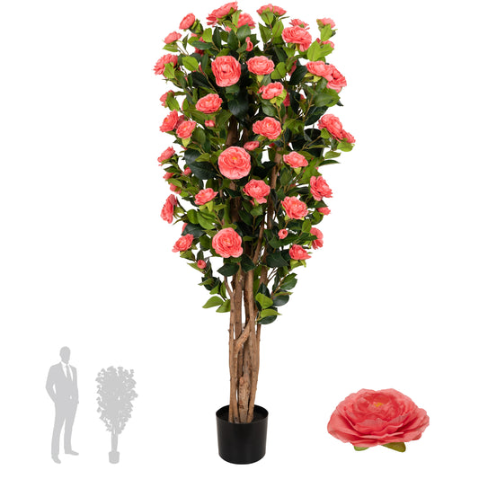 Copac artificial Camelia Japonica H150 cm cu 450 frunze si 45 flori roz