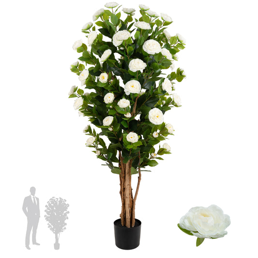 Copac artificial Camelia Japonica H150 cm cu 667 frunze si 92 flori albe