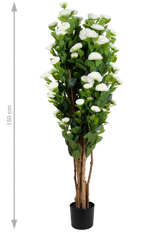Copac artificial Camelia Japonica H150 cm cu 667 frunze si 92 flori albe