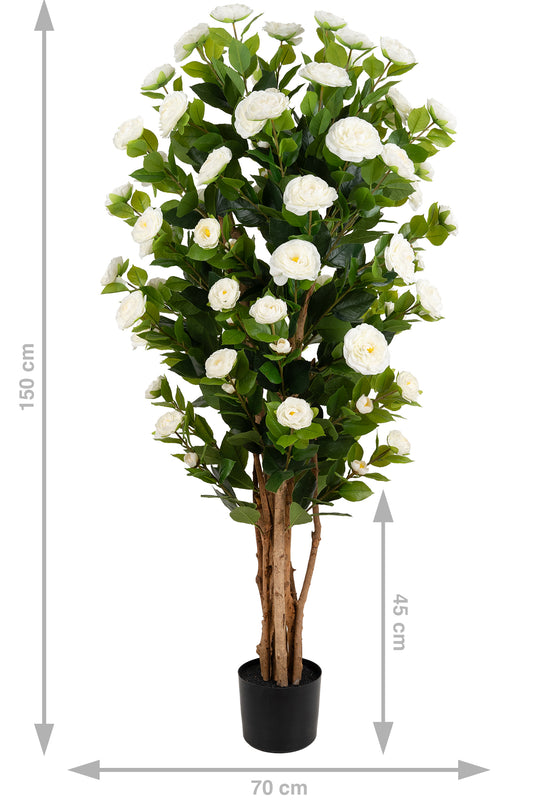 Copac artificial Camelia Japonica H150 cm cu 667 frunze si 92 flori albe