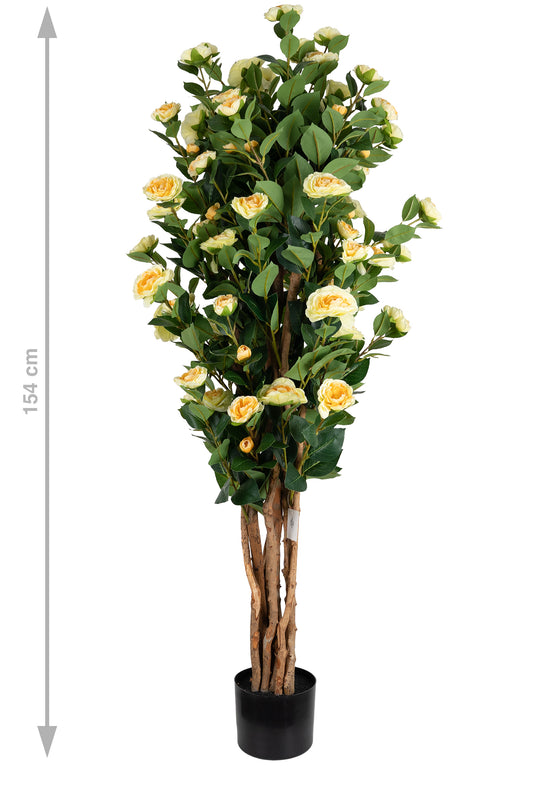 Copac artificial Camelia Japonica H150 cm cu 667 frunze si 92 flori crem