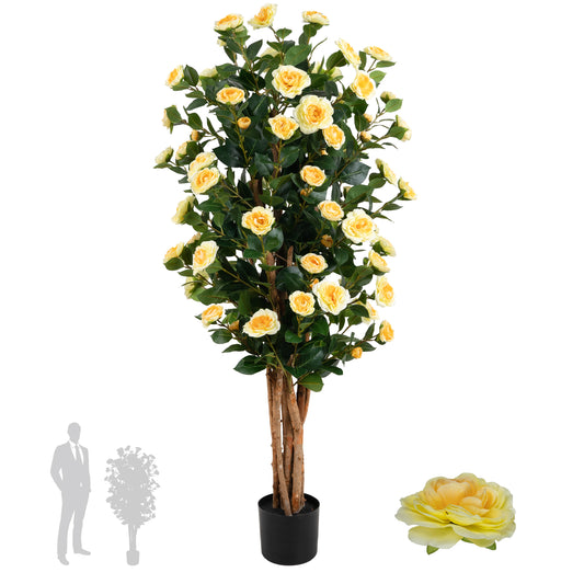 Copac artificial Camelia Japonica H150 cm cu 667 frunze si 92 flori crem