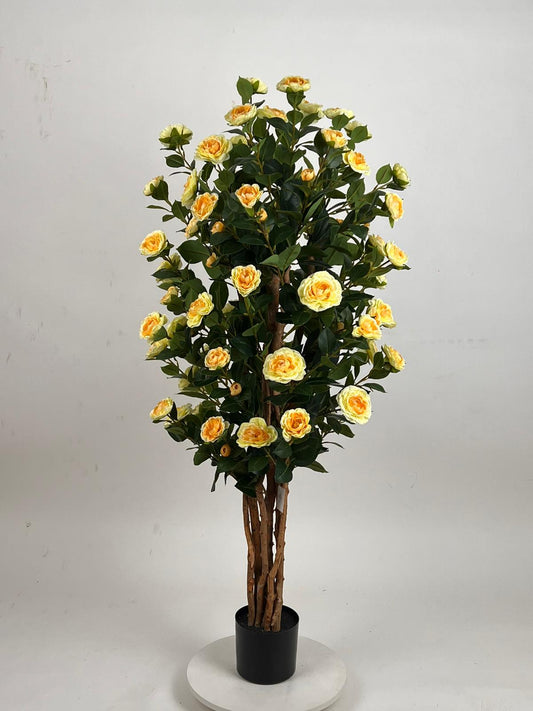 Copac artificial Camelia Japonica H150 cm cu 667 frunze si 92 flori crem