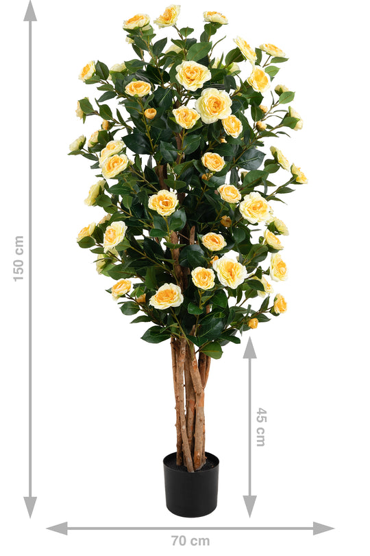 Copac artificial Camelia Japonica H150 cm cu 667 frunze si 92 flori crem