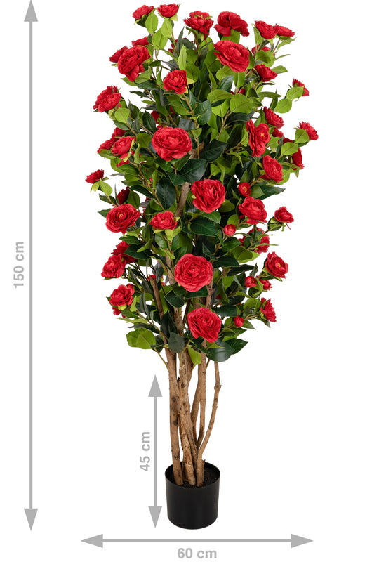 Copac artificial Camelia Japonica H150 cm cu 667 frunze si 92 flori rosii