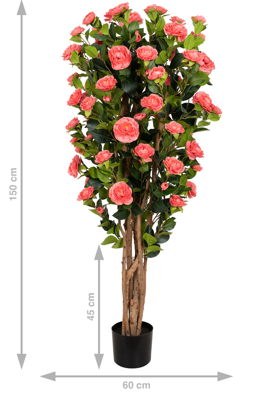 Copac artificial Camelia Japonica H150 cm cu 667 frunze si 92 flori roz