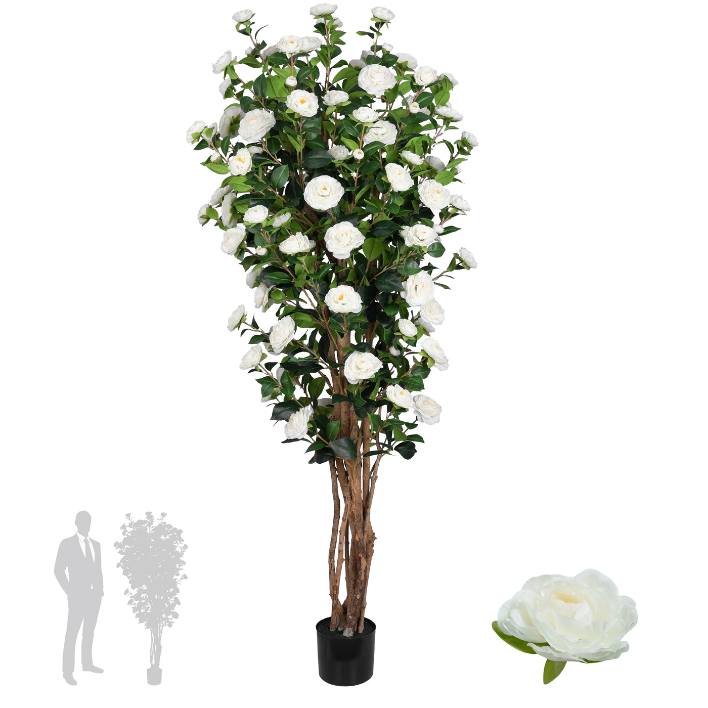 Copac artificial Camelia Japonica H180 cm cu 480 frunze si 48 flori albe