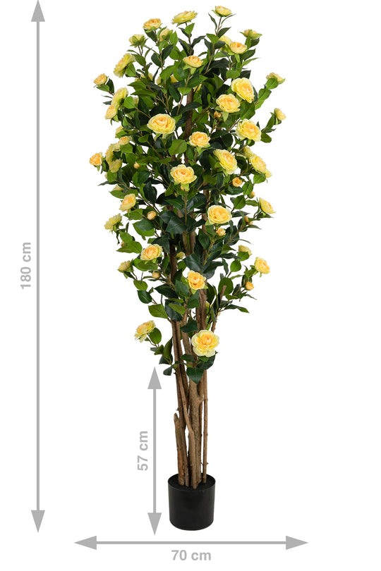 Copac artificial Camelia Japonica H180 cm cu 522 frunze si 72 flori crem