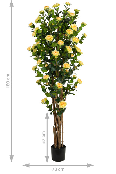 Copac artificial Camelia Japonica H180 cm cu 522 frunze si 72 flori crem