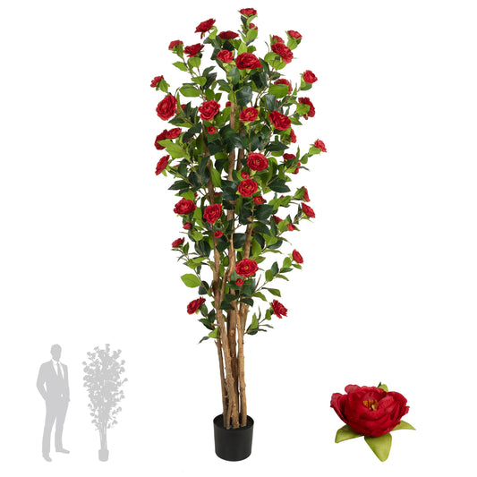 Copac artificial Camelia Japonica H180 cm cu 522 frunze si 72 flori rosii