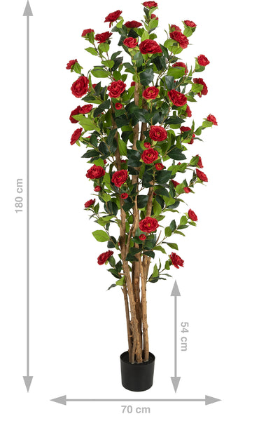 Copac artificial Camelia Japonica H180 cm cu 522 frunze si 72 flori rosii