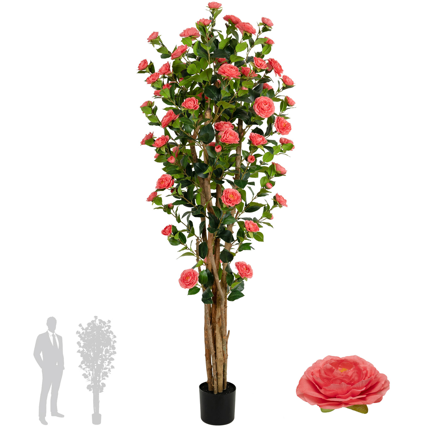 Copac artificial Camelia Japonica H180 cm cu 522 frunze si 72 flori roz