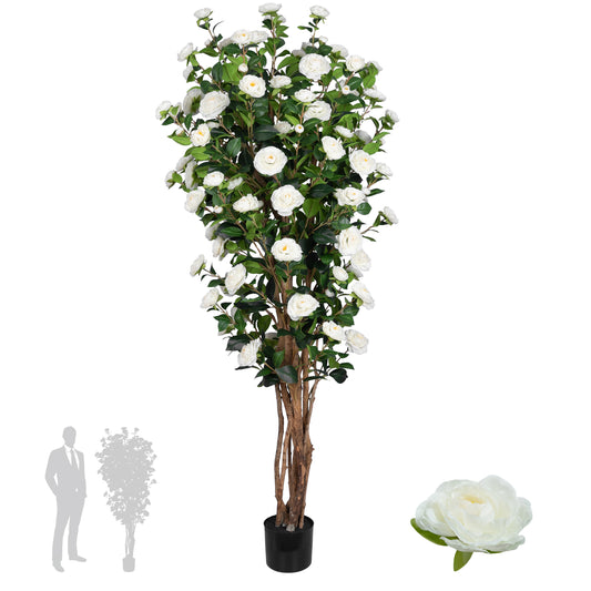 Copac artificial Camelia Japonica H180 cm cu 870 frunze si 120 flori albe