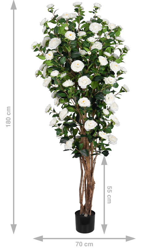 Copac artificial Camelia Japonica H180 cm cu 870 frunze si 120 flori albe