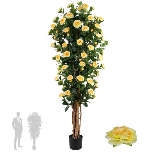 Copac artificial Camelia Japonica H180 cm cu 870 frunze si 120 flori crem