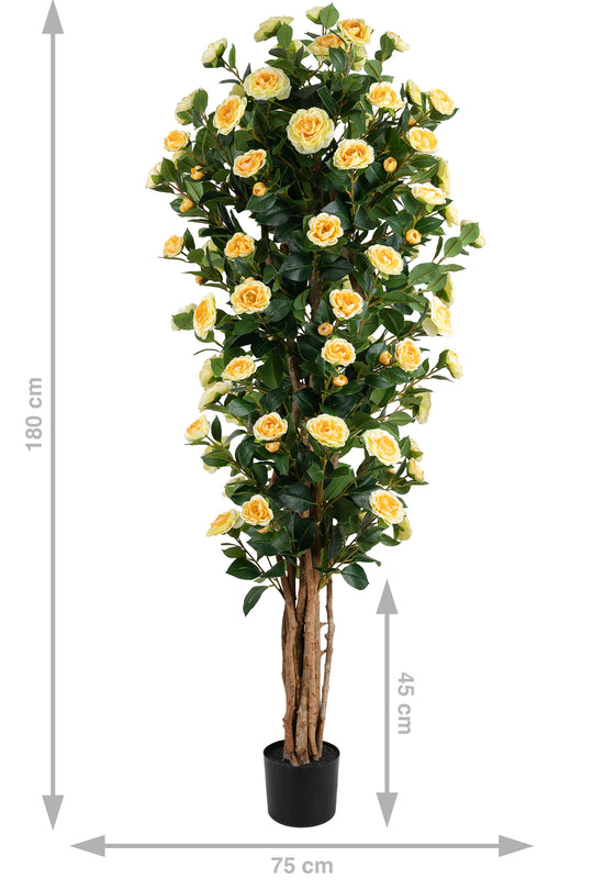Copac artificial Camelia Japonica H180 cm cu 870 frunze si 120 flori crem