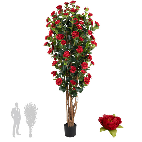 Copac artificial Camelia Japonica H180 cm cu 870 frunze si 120 flori rosii