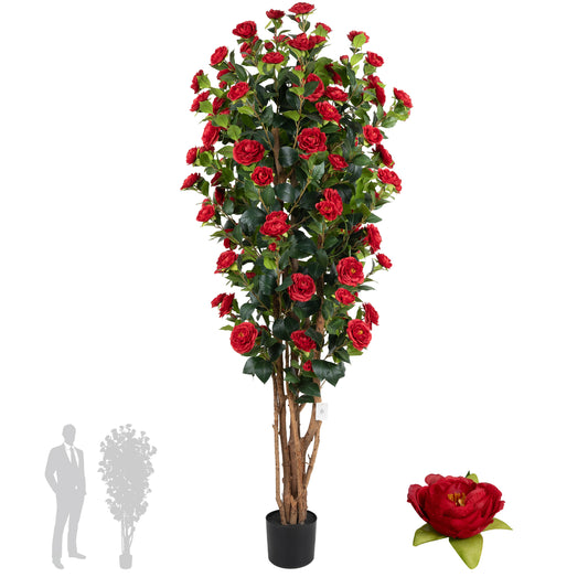 Copac artificial Camelia Japonica H180 cm cu 870 frunze si 120 flori rosii