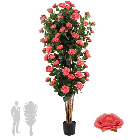 Copac artificial Camelia Japonica H180 cm cu 870 frunze si 120 flori roz