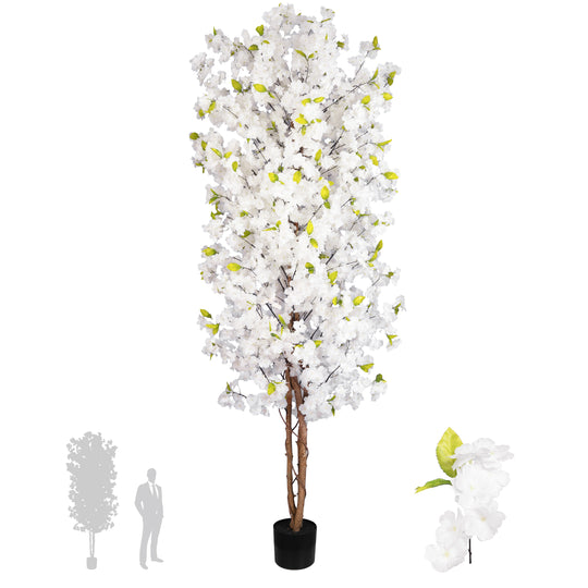 Copac artificial Cires 210 cm cu 3 trunchiuri si 40 crengi cu flori albe