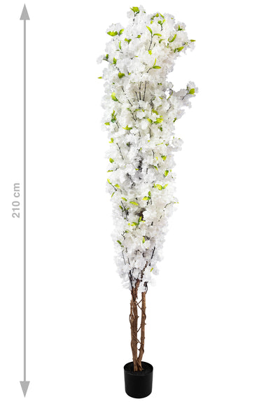 Copac artificial Cires 210 cm cu 3 trunchiuri si 40 crengi cu flori albe