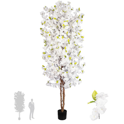 Copac artificial Cires 210 cm cu 3 trunchiuri si 40 crengi cu flori albe