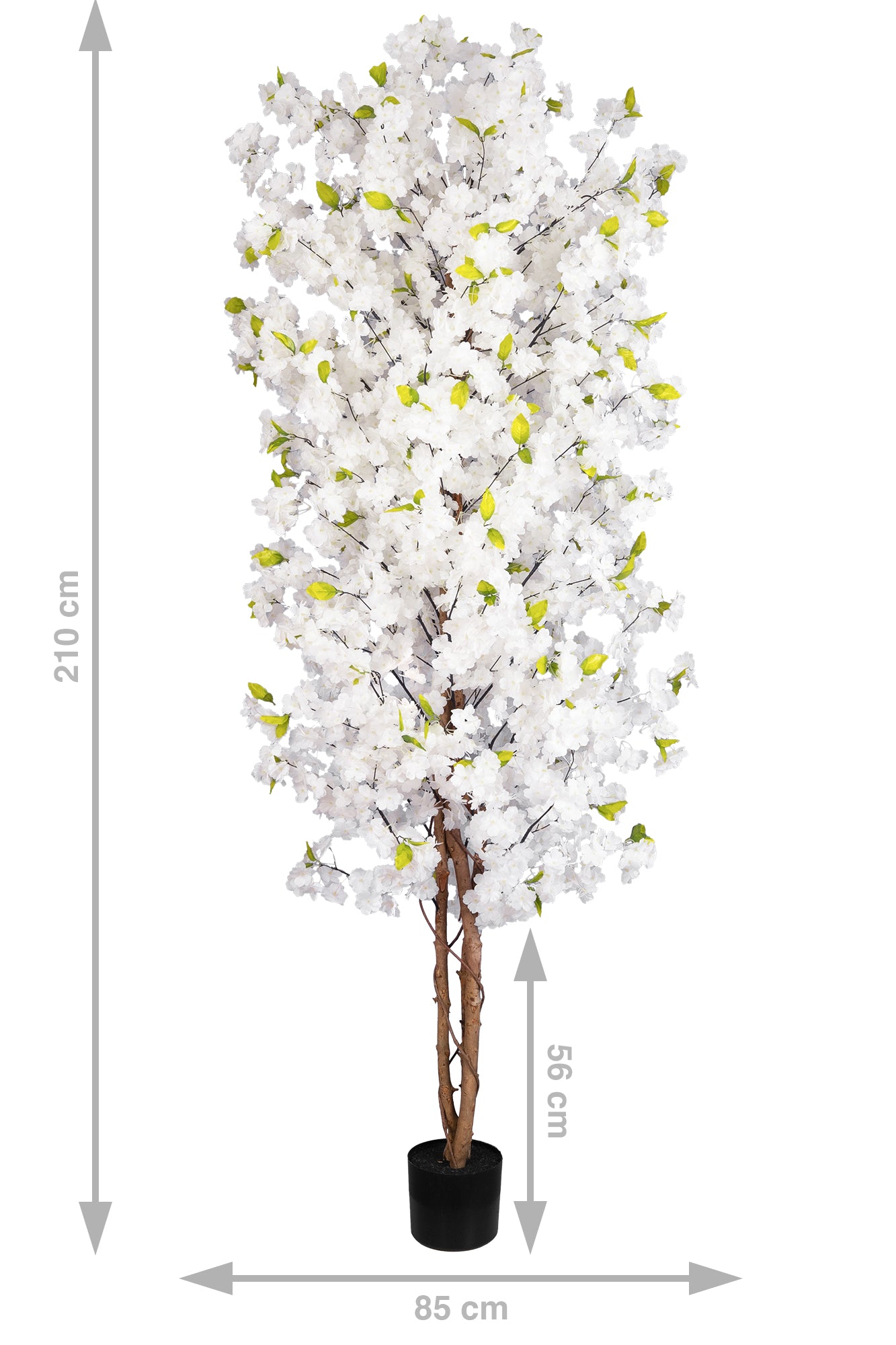 Copac artificial Cires 210 cm cu 3 trunchiuri si 40 crengi cu flori albe