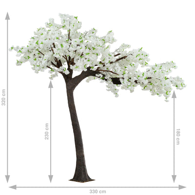 Copac artificial H320cm Cires cu flori albe, coroana L320cm