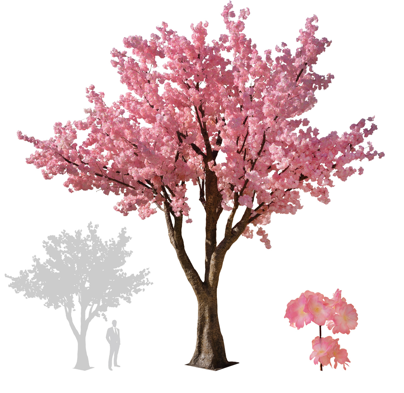 Copac artificial H390cm Cires cu flori roz deschis, coroana D390cm