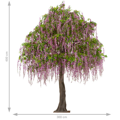Copac artificial H400cm Wiesteria artificial cu flori mov, coroana D280-300cm
