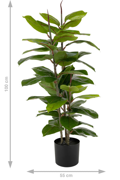 Copac artificial H100cm Ficus robusta cu 49 frunze verzi