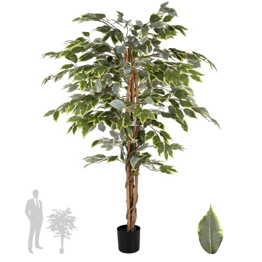 Copac artificial H120cm Ficus benjamina variegat cu 714 frunze verde cu alb