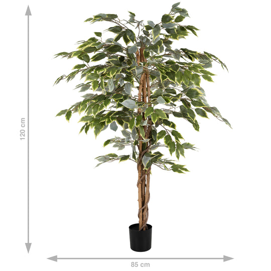 Copac artificial H120cm Ficus benjamina variegat cu 714 frunze verde cu alb