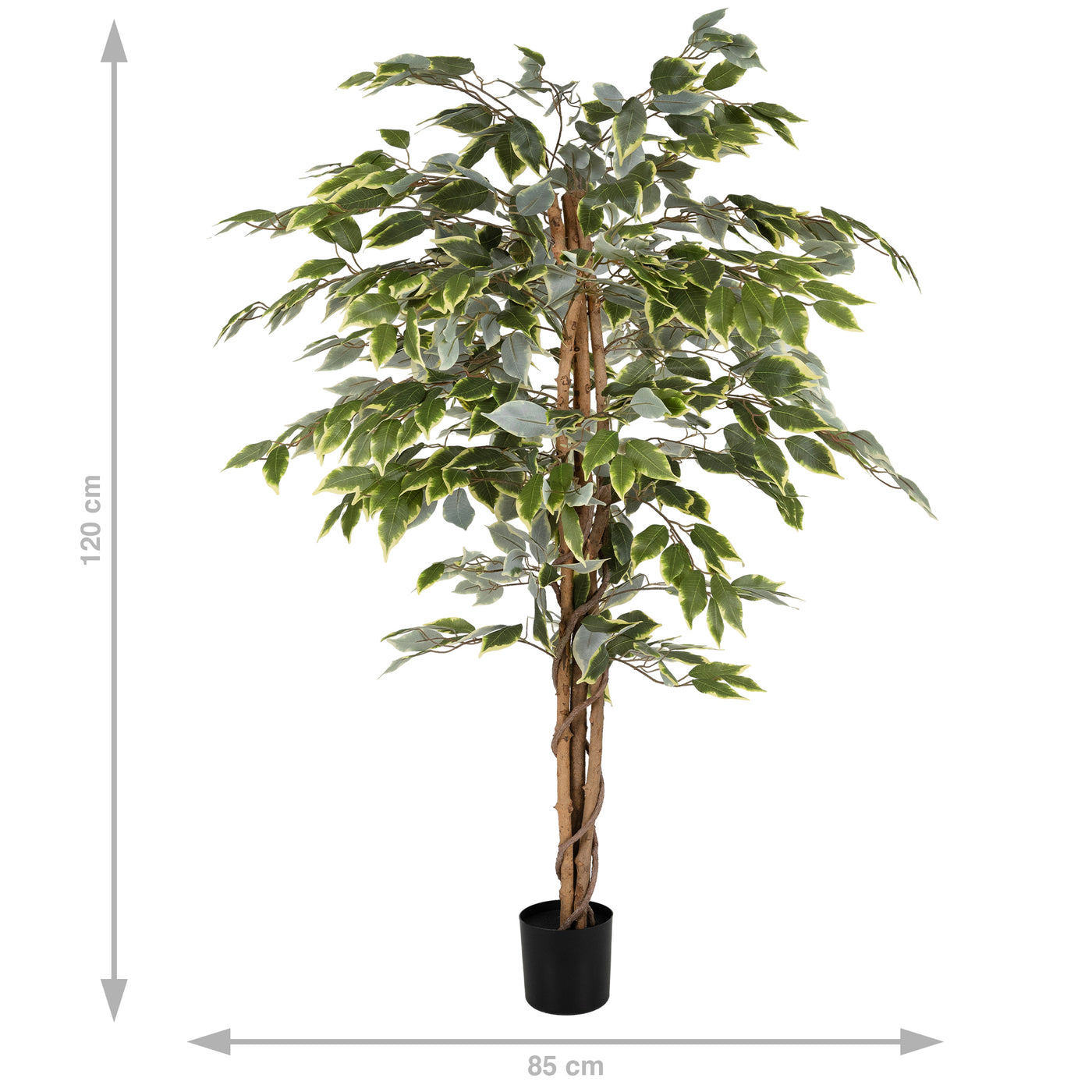 Copac artificial H120cm Ficus benjamina variegat cu 714 frunze verde cu alb