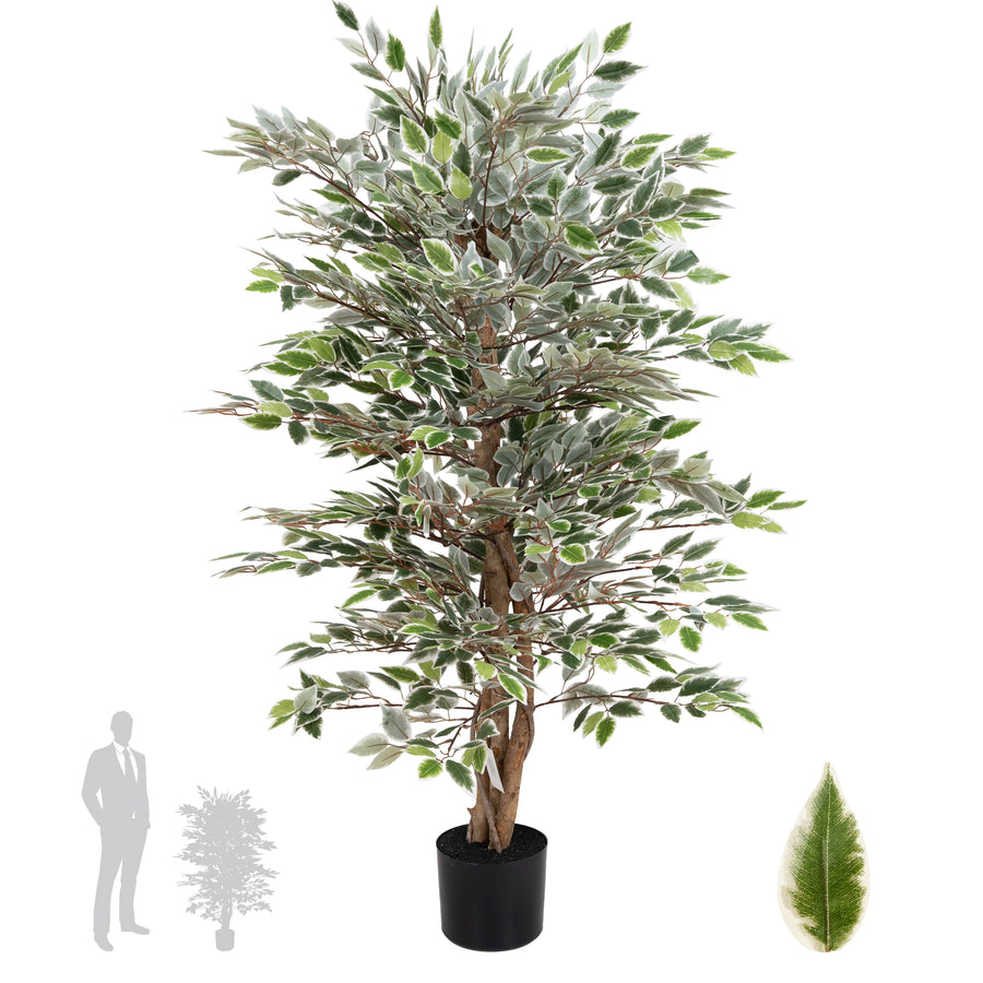 Copac artificial H120cm Ficus cu 2160 frunze mini verzi cu alb