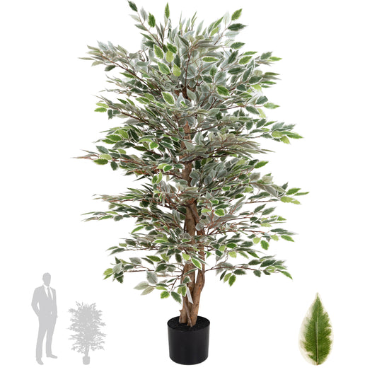 Copac artificial H120cm Ficus cu 2160 frunze mini verzi cu alb