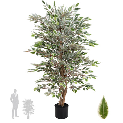 Copac artificial H120cm Ficus cu 2160 frunze mini verzi cu alb