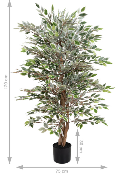 Copac artificial H120cm Ficus cu 2160 frunze mini verzi cu alb