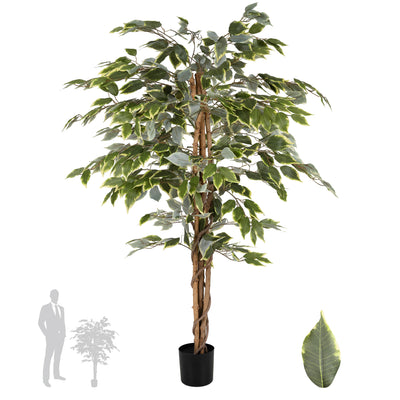 Copac artificial H130cm Ficus benjamina variegat cu 714 frunze verde cu alb