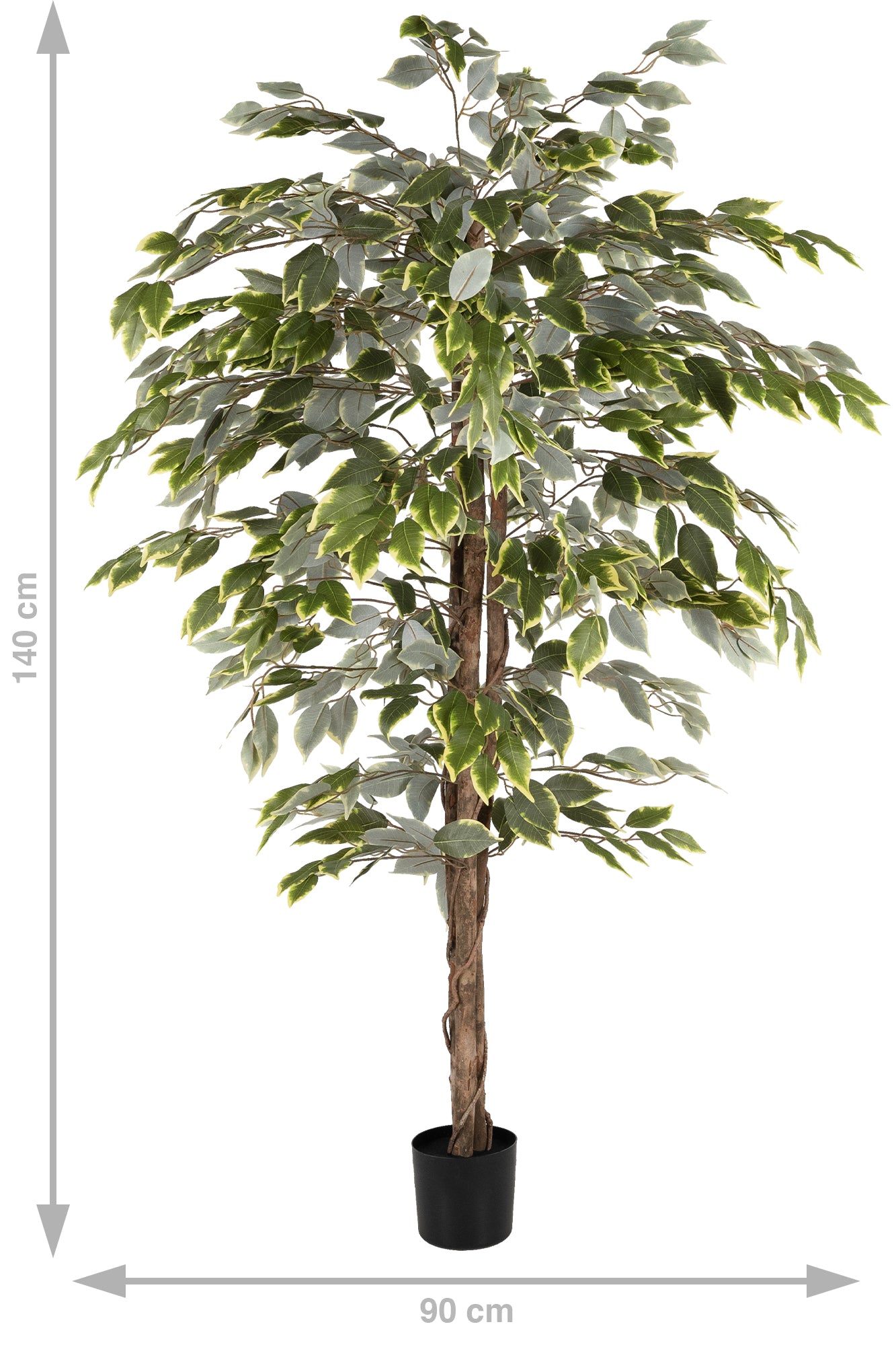 Copac artificial H150cm Ficus variegat cu 3 trunchiuri si 882 frunze verde cu alb