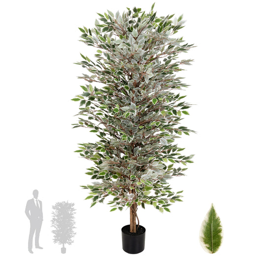Copac artificial H150cm Ficus cu 2880 frunze mini verzi cu alb