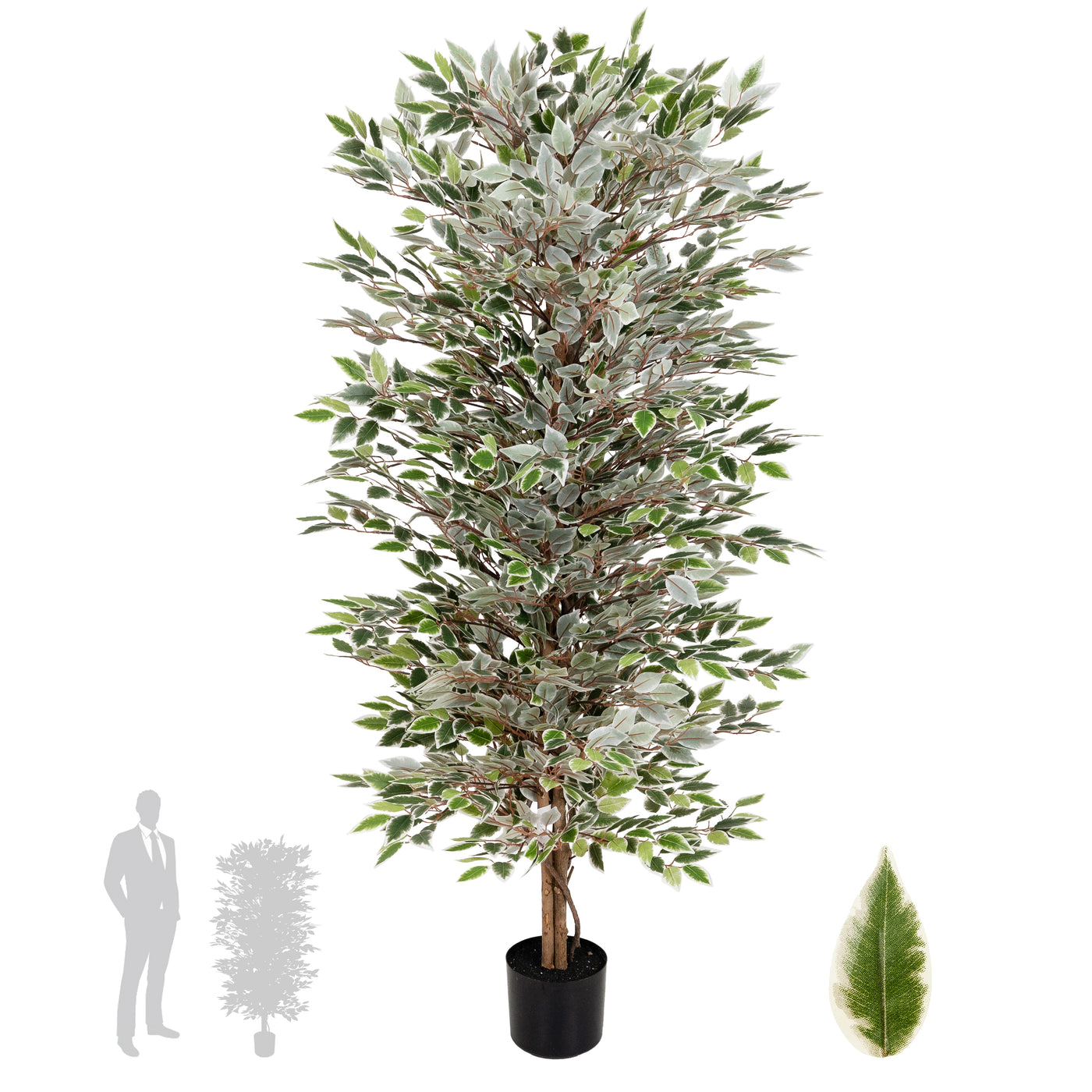Copac artificial H150cm Ficus cu 2880 frunze mini verzi cu alb