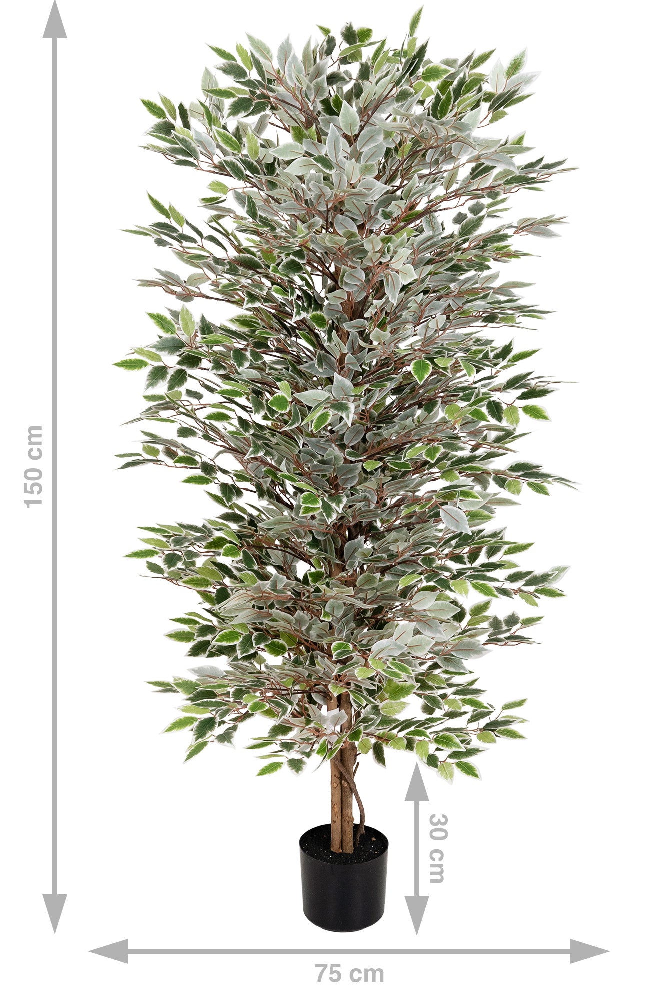 Copac artificial H150cm Ficus cu 2880 frunze mini verzi cu alb
