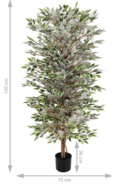 Copac artificial H150cm Ficus cu 2880 frunze mini verzi cu alb